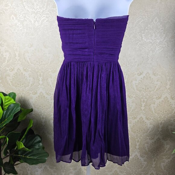 J Crew Size 4 Strapless Purple Dress 100% Silk Sweetheart Neckline Faux Wrap Top - Picture 8 of 15